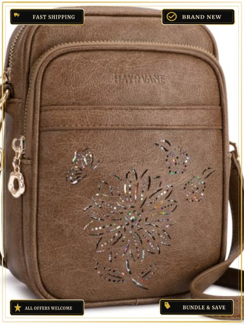 Faux Leather RFID Crossbody Bag with Card Slots & Adjustable Strap